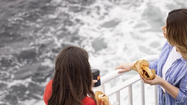 الركاب على السطح المفتوح على متن العبارة CalMac MV Clansman